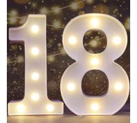 Decorative Led Light Up Number Letters, White Plastic Marquee Number Lights Sign for 18th Birthday Party Wedding Decor Battery Operated Numbers (18)
