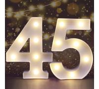 Decorative Led Light Up Number Letters, White Plastic Marquee Number Lights Sign for 45th Birthday Party Wedding Decor Battery Operated Numbers (45)