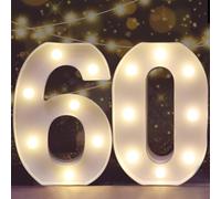 Decorative Led Light Up Number Letters, White Plastic Marquee Number Lights Sign for 60th Birthday Party Wedding Decor Battery Operated Numbers (60)