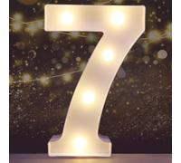 Decorative Led Light Up Number Letters, White Plastic Marquee Number Lights Sign for Birthday Party Wedding Home Bar Christmas Decor Battery Operated, Number 7