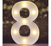 Decorative Led Light Up Number Letters, White Plastic Marquee Number Lights Sign for Birthday Party Wedding Home Bar Christmas Decor Battery Operated, Number 8