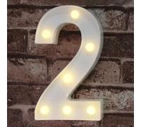 Decorative Led Light Up Number Letters, White Plastic Marquee Number Lights Sign for Birthday Party Wedding Home Bar Christmas Decor Battery Operated, Number 2
