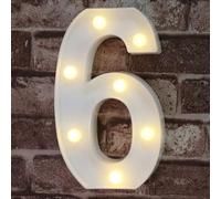 Decorative Led Light Up Number Letters, White Plastic Marquee Number Lights Sign for Birthday Party Wedding Home Bar Christmas Decor Battery Operated, Number 6