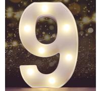 Decorative Led Light Up Number Letters, White Plastic Marquee Number Lights Sign for Birthday Party Wedding Home Bar Christmas Decor Battery Operated, Number 9