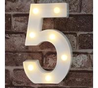 Decorative Led Light Up Number Letters, White Plastic Marquee Number Lights Sign for Birthday Party Wedding Home Bar Christmas Decor Battery Operated, Number 5