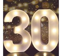 Decorative Led Light Up Number Letters, White Plastic Marquee Numbers Lights Sign for 30th Birthday Party Wedding Decor Battery Operated Number (30)
