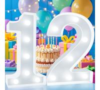 Decorative LED Light Up Numbers, 12th Birthday Decoration for Teen Girls Boys, Cool White Marquee Numbers 12 Sign for Boys Girls Gift Party Backdrop 12th Wedding Anniversary Decor, Number 12
