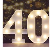 Decorative LED Light Up Numbers, 40th Birthday Decoration for Women Men, Marquee Numbers 40 Sign for Her Him Gift Party Backdrop 40th Wedding Anniversary Decor, Battery Operated Number 40
