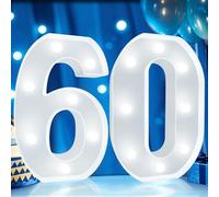 Decorative LED Light Up Numbers, 60th Birthday Decoration for Woman Man, Cool White Marquee Numbers 60 Sign for Her Him Gift Party Backdrop 60th Wedding Anniversary Decor, Number 60