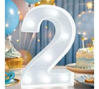 Decorative LED Light Up Numbers, Cool White Marquee Number for 2nd Birthday Decoration, Lighted Numbers for Girls Boys Gifts Party Backdrop Wedding Anniversary Decor, Number 2