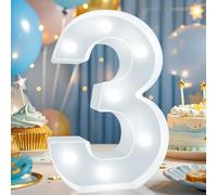 Decorative LED Light Up Numbers, Cool White Marquee Number for 3rd Birthday Decoration, Lighted Numbers for Girls Boys Gifts Party Backdrop Wedding Anniversary Decor, Number 3