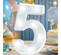Decorative LED Light Up Numbers, Cool White Marquee Number for 5th Birthday Decoration, Lighted Numbers for Girls Boys Gifts Party Backdrop Wedding Anniversary Decor, Number 5