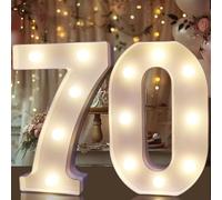 Decorative Led Light Up Numbers Letters, White Plastic Marquee Number Lights Sign for 70th Birthday Party Wedding Decor Battery Operated Number (70)