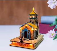 Decorative LED Lighthouse Model, Illuminated Wooden Temple Design, Handcrafted Home Decor with Light Effects, Rustic Style, Ram Mandir