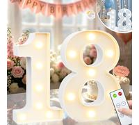 Decorative Light Up Numbers, 18th Birthday Decorations for Her Him, Remore Control LED Number 18 Sign for Birthday Party Backdrop Xmas Anniversary Wedding Wall Table Decor, Cool White & Warm White 18