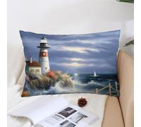 Decorative Lighthouse Diamond Painting Lumbar Throw Pillow Covers 12x20 with Hidden Zipper Outdoor Couch Pillow Cases for Sofa Bed Living Room Garden Plush Pillowcase Farmhouse Cushion Case Home D