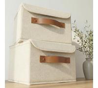 Decorative Linen Storage Boxes with Lids - Spacious Set of 2 Organizer Bins for Your Home Decor - The Perfect Small Container to Safely Store Photos, Documents and Memory Box Keepsakes in Style