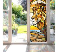 Decorative Lion Stained Glass Window Film, Lion Stained Glass Window Film for Bathroom Door Heat Anti UV RA02