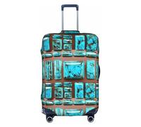 Decorative Luggage Cover with Hidden Zipper, Anti-Scratch Dust-Proof Luggage Cover, Turquoise Blue, white, XL