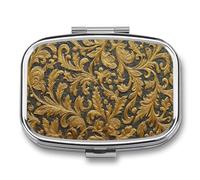 Decorative Luxury Wall Texture with Gold Patterns Pill Box 2 Compartment Portable Medicine Pill Case Travel Pill Organizer for Pocket Purse