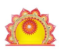 Decorative Makhar Mandap MDF Wooden Temple for Ganesha Laddu Gopal Devi Maa God Idol for Home Office Decoration Indian Traditional Festival Decorations (Size:- 13" Height)(Color:-Red,Yellow)