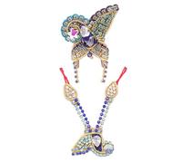 Decorative Mala Mukut Set for God Goddess Ganesh /Laddu Gopal / Devi Maa / Radha Krishna Haar Sringar set Deities jewellary for Indian Traditional Janmashtami Festival(Size:- 1 No.,1.5")(Blue)