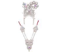 Decorative Mala Mukut Set for God Goddess Ganesh /Laddu Gopal / Devi Maa / Radha Krishna Haar Sringar set Deities jewellary Set for Indian Traditional Janmashtami Festival(Size:- 3 No.,2")(Silver)