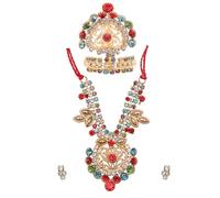 Decorative Mala Mukut with Earrings Set for Laddu Gopal/Devi Maa/Radha Krishna/Indian God Goddess Haar Sringar Set Deities traditional for Janmashtami All God Idol Statue(Size:- 2.5")(Multicolour)