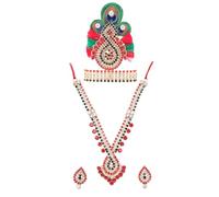 Decorative Mala Mukut with Earrings Set for Laddu Gopal/Devi Maa/Radha Krishna/Indian God Goddess Haar Sringar Set Deities Indian traditional for Janmashtami All God Idol Statue(Size-4")(Multicolour)