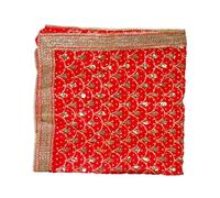 Decorative Mat Aasan Chunari Large Backdrop Netted Pooja Cloth Chunari Chunni Puja Indian Traditional Festival Decoration MATA Ki Chunri for Statue Chowki Aasan Mat(Size:- 36 Inches x 42 Inches)(Red)