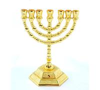 Decorative Menorah , Menora 7 Branch Jewish Israel Holy Land Jerusalem.12 Tribes Design-gold Color 5 by holyland souvenir