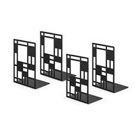 Decorative Metal Bookends (Black 2 Pair) - Heavy Duty Book Stoppers for Book Shelves, Office, Library
