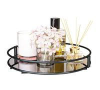 Decorative Metal Round Tray Elegant for Centerpiece-Holder for Bedroom Perfumes Organizer-Cosmetic Jewelry Tray-Candle Holder-Acrylic Black-Diameter 28 cm (Black)