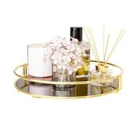 Decorative Metal Round Tray Elegant for Centerpiece-Holder for Bedroom Perfumes Organizer-Cosmetic Jewelry Tray-Candle Holder-Black Acrylic Base-Diameter 28 cm (Gold)