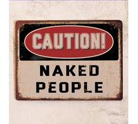 Decorative Metal Sign "Caution! Naked People" for Sauna and Bathroom, 20 x 30 cm