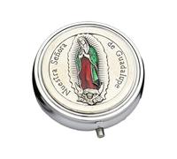 Decorative metal storage case features an integrated cosmetic glass for metal jewelry boxes that are essential for religious objects and cosmetics