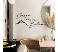 Decorative Metal Wall Accessory Set (4 Pieces) | 100% Steel, 1 mm Thick | Black | Dream 15 x 45 cm, Imagine 14 x 36 cm, Believe 11 x 32 cm, Mountain 19 x 39 cm