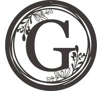 Decorative Metal Wall Art Sign with Letter G-Round Monogram Plaque with FloraDesign,Black Circle sign for Front Door, Porch, Garden, Patio, Living Room(G)