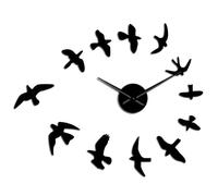 Decorative Mirror Wall Clock Flying Birds Wall Clock Modern Design Luxury Frameless DIY Large Clock Wall Watch Nature Room Decor(Black,37inch)
