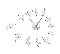 Decorative Mirror Wall Clock Flying Birds Wall Clock Modern Design Luxury Frameless DIY Large Clock Wall Watch Nature Room Decor(Silver,47inch)