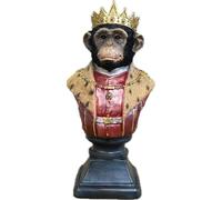 Decorative Monkey Bust Statue, Royal Chimpanzee with Crown and Regal Attire, Table Display Figurine