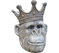Decorative Monkey Head Planter with Crown, MGO Indoor/Outdoor Garden Pot, Grey