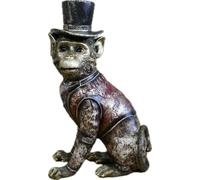 Decorative Monkey Ornament in Victorian Attire, Top Hat and Embossed Suit, Resin Sculpture