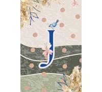 Decorative Monogram Blank Journal Notebook & Diary for Women with Initial J in Blue | Wavy Background with Pampas Grass, Birds & Butterflies Design | ... | Elegant Personalized Gift for Women & Girls