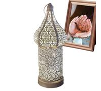 Decorative Moroccan Lantern - Unique Decorative LED Wind Lamp, Battery Powered LED Iron Lantern Lamp | Vintage Farmhouse Hollow Carved Table Lamp, Fairy Lights, Christmas Decor