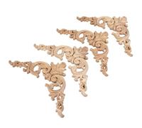 Decorative Mouldings 4Pcs Unpainted Wooden Carved Corner Decals Retro Carvings Embellishments for Door Cabinet Wall Mirror Wardrobe Cupboard 10x10cm Decal