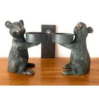 Decorative Mouse Tealight Candle Holders, Bronze-Effect Resin, Set of 2, Antique-Style Home Decor Ornaments