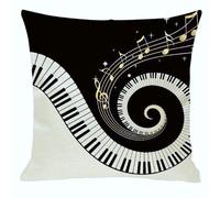 Decorative Music Inspired Piano Black & White Cushion Cover | Home Decor Gift Idea for Women, Men & Kids | 45x45cm 18x18" | Swirly Piano