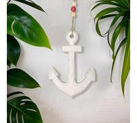 Decorative Nautical Anchor Wall Hanging, Blue, Wooden with Beaded String