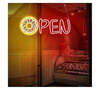 Decorative neon lights Sign Lamp Donut Open Neon Light Suitable for Bakery Coffee Bar Shop Restaurant 21cmx53cm(D)
